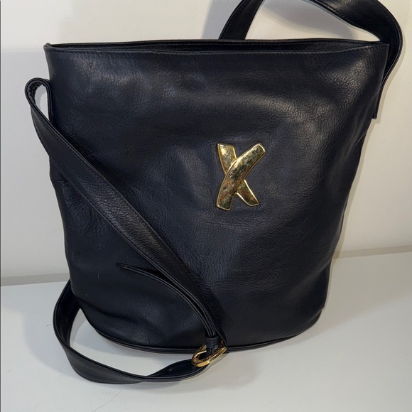 Paloma Picasso Navy Leather Bucket Handbag Italian Leather - Picture 1 of 9
